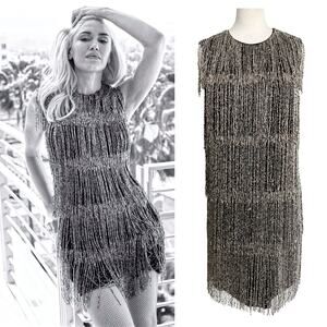 Burberry‎ Silver Fringe Beaded Mini Dress- Size US 4 / IT 38